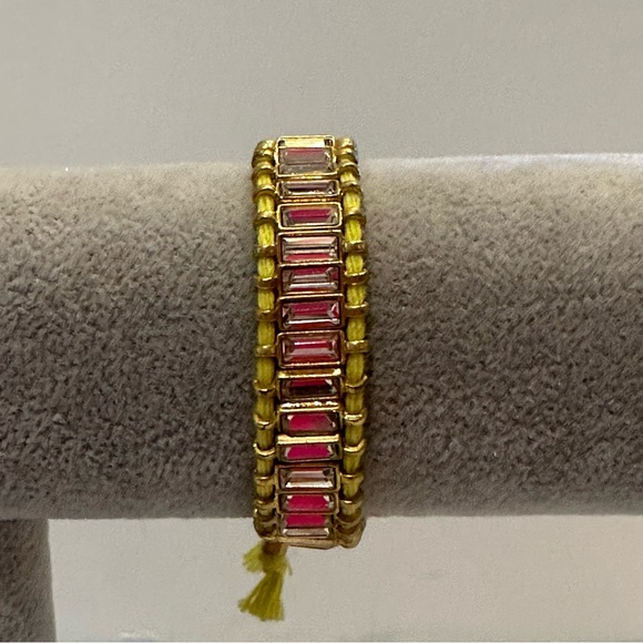J. Crew Bracelet - yellow string adjustable w/ gold & clear baguette crystals - Picture 4 of 14